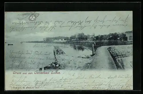 Mondschein-AK Laboe, Ostseebad, Uferpartie