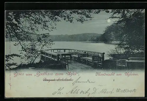 Mondschein-AK Eutin, Gasthaus zum Uglei von August Holzbach vormals Direktor des Hotel Vosshaus, Am Ugleisee