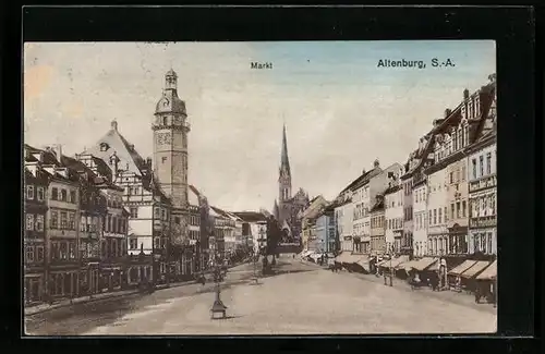 AK Altenburg /S.-A., Markt mit Geschäften und Kirche