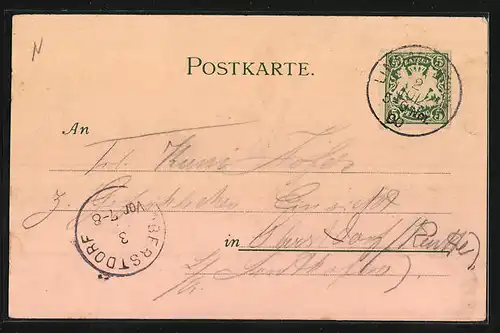 Lithographie Lindau, Hafeneinfahrt mit Leuchtturm und Dampfer