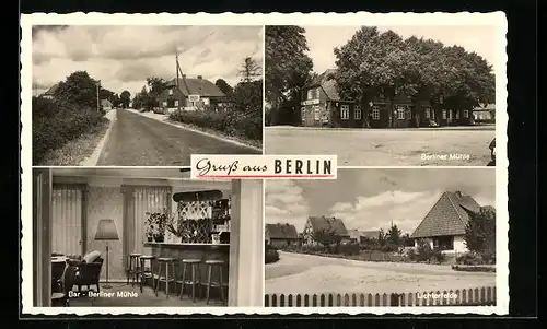 AK Berlin / Kr. Segeberg, Gasthaus Zur Mühle, Innenansicht Bar, Strassenpartie