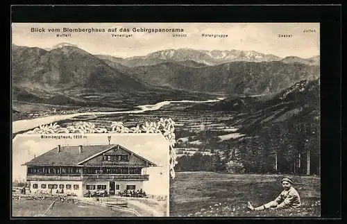 AK Bad Tölz, Blick vom Gasthof Blomberghaus auf das Gebirgspanorama mit Venediger, Unnütz und Rotangruppe