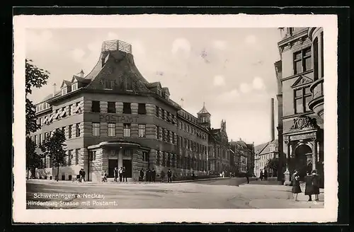 AK Schwenningen a. Neckar, Hindenburg-Strasse mit Postamt und Realanstalt
