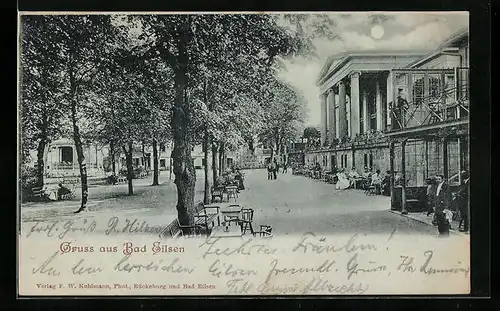 Mondschein-AK Bad Eilsen, Strassenpartie mit Cafe