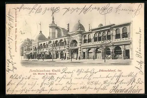 AK Düsseldorf, Arabisches Cafe mit Strasse