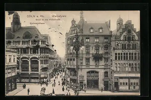 AK Cöln a. Rh., Wallraffplatz mit Stollwerckhaus und Hohestrasse