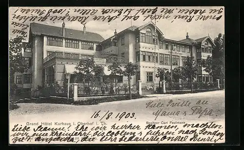 AK Oberhof /Th., Grand Hotel Kurhaus mit Strasse