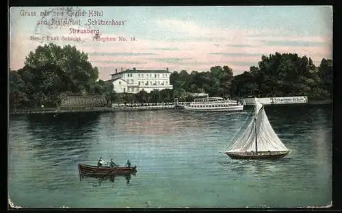 AK Strausberg, Grand Hotel und Restaurant Schützenhaus hinter Wasser