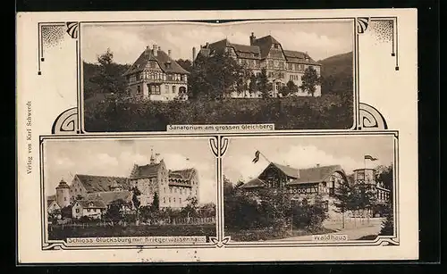 AK Römhild, Sanatorium am grossen Gleichberg, Schloss Glücksburg, Gasthof Waldhaus