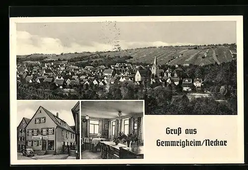 AK Gemmrigheim /Neckar, Ortsansicht aus der Vogelschau, Gasthaus Krone