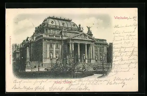 Relief-AK Wiesbaden, Königl. Theater mit Anlagen