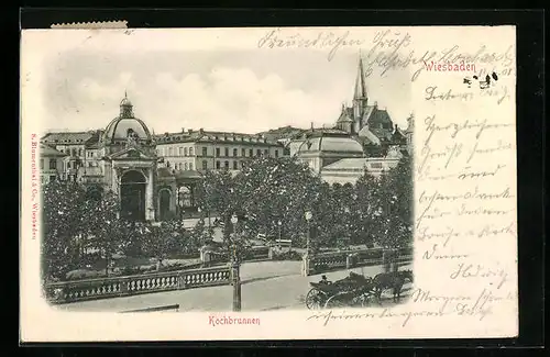Relief-AK Wiesbaden, Kochbrunnen mit Strasse