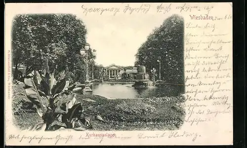 Relief-AK Wiesbaden, Kurhausanlagen mit Brunnen