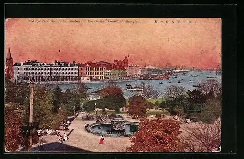 AK Shanghai, Bird eye view the Public Garden and the German Consulate, Botschaft