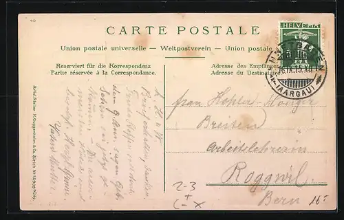 AK Baden, Ortsansicht, Briefträger und Briefmarken