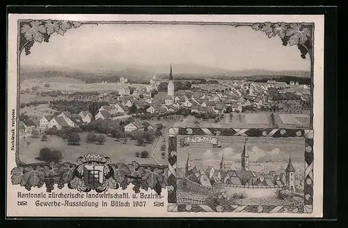AK Bülach, Kantonale zürchersche landwirtschaftl. u. Bezirks-Gewerbe-Ausstellung 1907, Ortsansicht