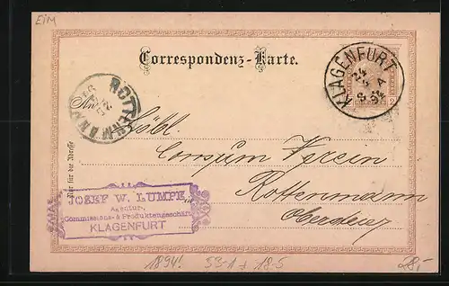 Vorläufer-AK Korrespondenzkarte, Josef W. Lumpé, Reklame für Safran, Ganzsache, 1894