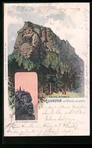 Künstler-AK Schwenke Ser. 1 Nr. 1: Schandau, Lilienstein, Berg mit Gesicht / Berggesichter