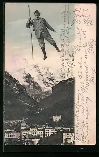 AK Interlaken, Fliegender Menschen auf dem Weg zur Jungfrau