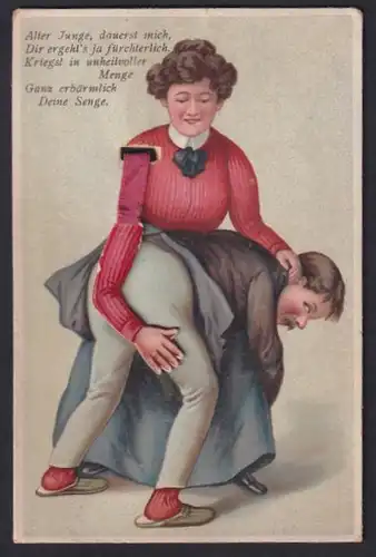 Mechanische-AK Ehefrau versohlt ihrem Ehemann den Hintern