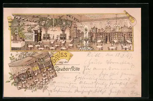 Lithographie Kiel, Zauberflöte mit Saal