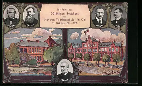 AK Kiel, Festpostkarte zum 50jährigen Bestehen der Höheren Mädchenschule I 1911