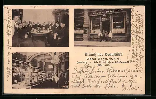 AK Hamburg, Münchner Bräustübl, Inh.: Oscar Sohm, Ecke Steinstrasse u. Pferdemarkt 2