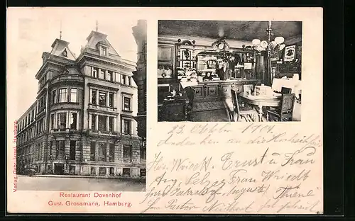AK Hamburg, Restaurant Dovenhof, Inh.: Gust. Grossmann, Aussen- und Innenansicht