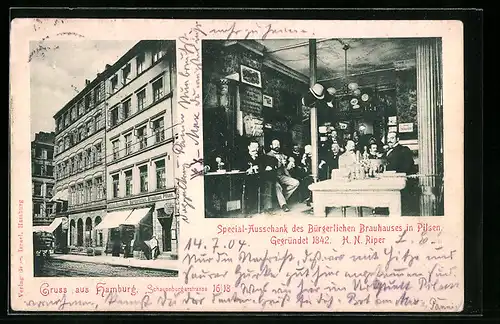 AK Hamburg, Special-Ausschank des Bürgerlichen Brauhauses in Pilsen, Inh.: H. N. Riper, Schauenburgerstrasse 16 /18