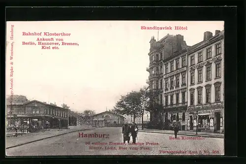 AK Hamburg-Klostertor, Bahnhof Klosterthor und Skandinavisk Hotel