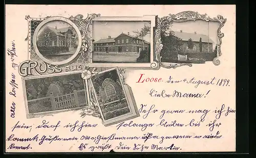 AK Loose, Gasthaus, Kriegerdenkmal