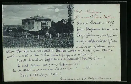 Mondschein-AK Tölz /Oberbayern, Villa Bellaria