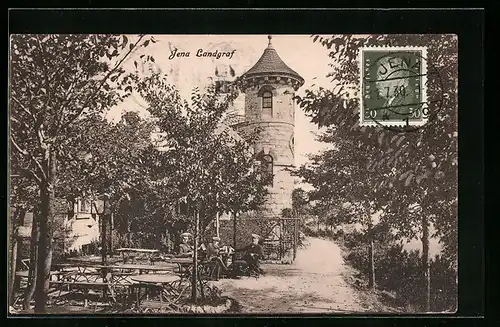 AK Jena, Gasthaus Landgraf mit Garten