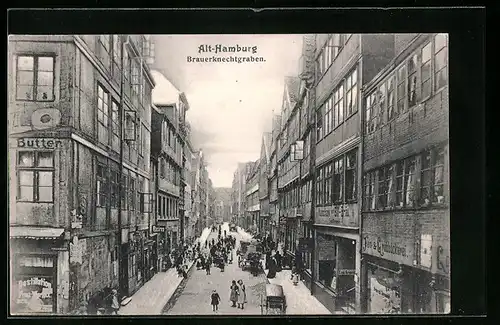 AK Hamburg, Brauerknechtgraben mit Kutsche und Passanten
