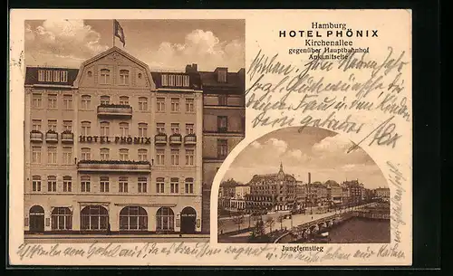 AK Hamburg, Hotel Phönix in der Kirchenallee, Jungfernstieg von oben