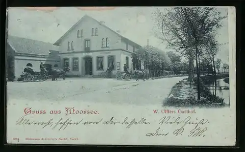 Mondschein-AK Moorsee, W. Ulffers Gasthof mit Strasse und Kutschen