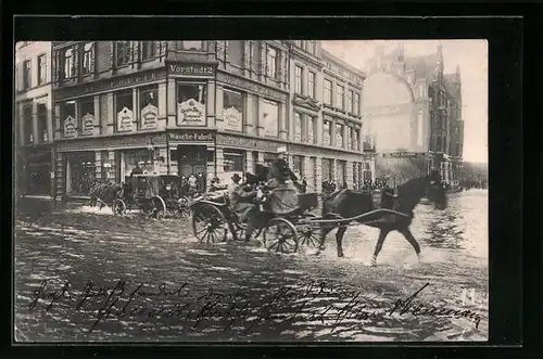 AK Kiel, Sturmflut 1904, Holstenstrasse und Brückensteig