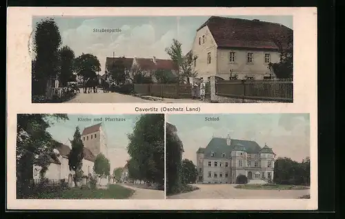 AK Cavertitz /Oschatz Land, Strassenpartie, Schloss