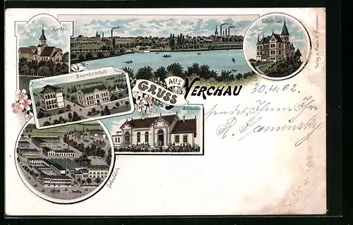 Lithographie Nerchau, Farbenfabrik, Schützenhaus, Villa Hessel