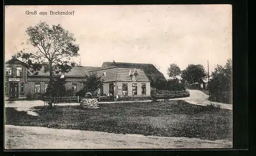 AK Brekendorf, Ortspartie mit Gasthaus und Bäckerei