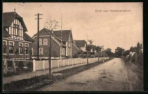 AK Hademarschen, Strassenpartie mit Fachwerkhaus