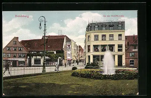 AK Rendsburg, An der Schiffbrücke mit Geschäften