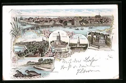 Lithographie Eckernförde, Mövenberg, Denkmal der Süd-Schanze, Preussers Grab