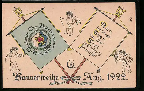 Künstler-AK Rendsburg, Bannerweihe 1922, Englein
