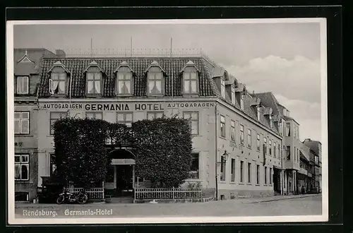 AK Rendsburg, Germania-Hotel mit Strasse