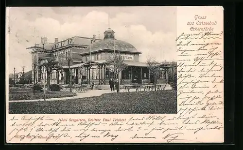 AK Eckernförde, Hotel Seegarten mit Garten