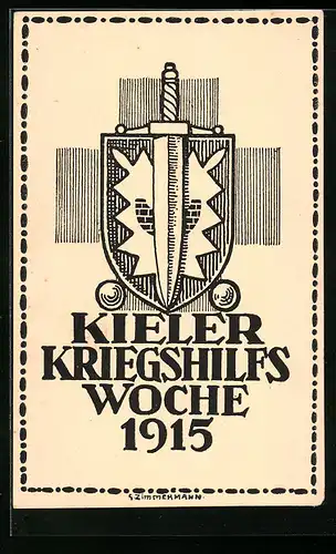 Künstler-AK Kiel, Kriegshilfs-Woche 1915, Wappen
