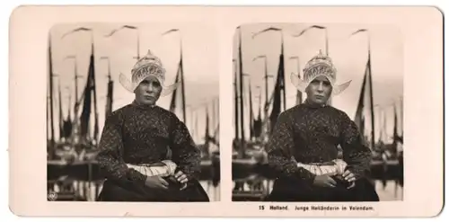 Stereo-Fotografie NPG Berlin-Steglitz, Holland / Volendam, Mädchen in regionaler Tracht