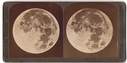 Stereo-Fotografie Underwood & Underwood, New York, Mond, Vollmond, Trabant, Full Moon