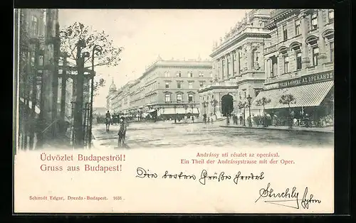 AK Budapest, Ein Teil der Andrassystrasse mit der Oper